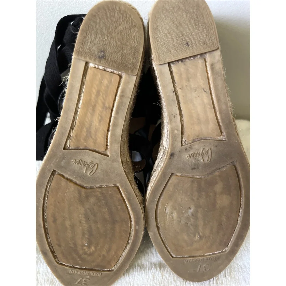 Castaner Black Leather Espadrille Wedge Heel Sandal Shoes Size 37